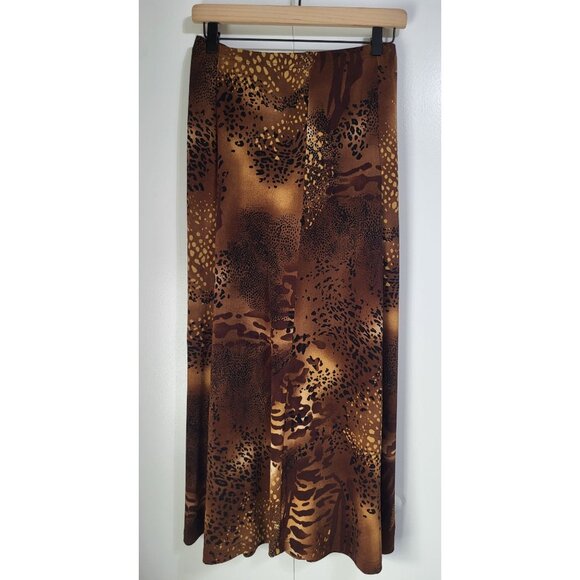 Ronni Nicole Women's S VTG Animal Print Liquid Knit Slinky Maxi Skirt Brown USA - Picture 3 of 7
